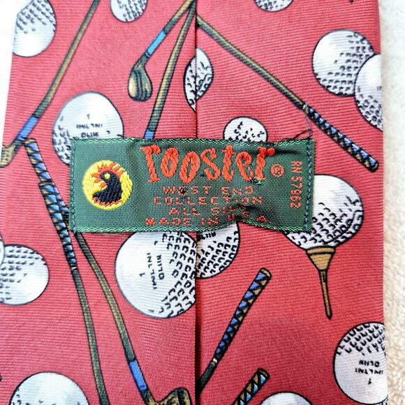 Cromley & Finch / Rooster Necktie Lot Of 2 Golf Silk Red Blue Same Length 58in - Picture 4 of 11